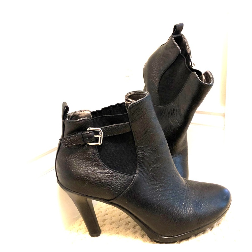 TAHARI Leather Motorcycle Heeled Booties